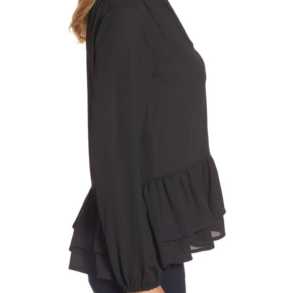 Bobeau Women's Double Ruffle Hem Split Neck Top - Sz XS - Like New - Picture 7 of 7